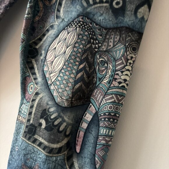 Evolution and Creation Yoga Leggings Size M Boho Hippie Floral Elephant Nature - Picture 2 of 16